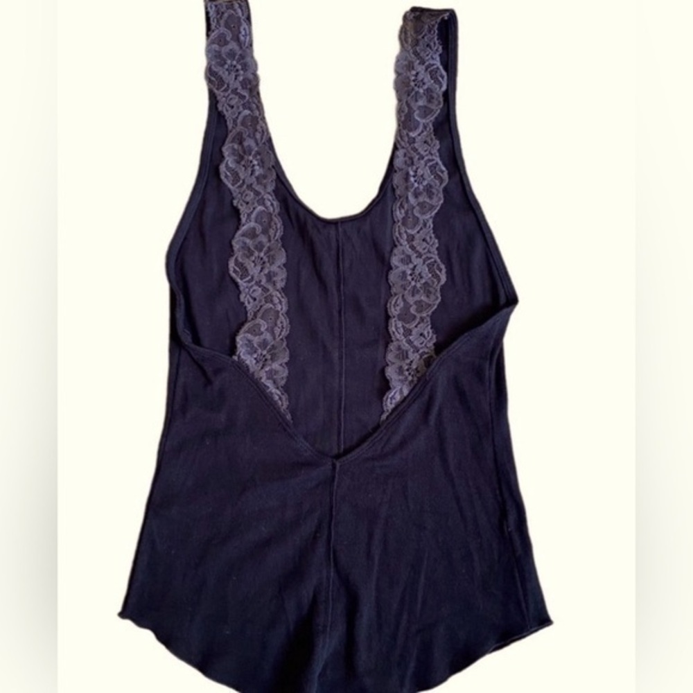 Free People Scoop Neck Black Tank Low Back Lace Straps - S